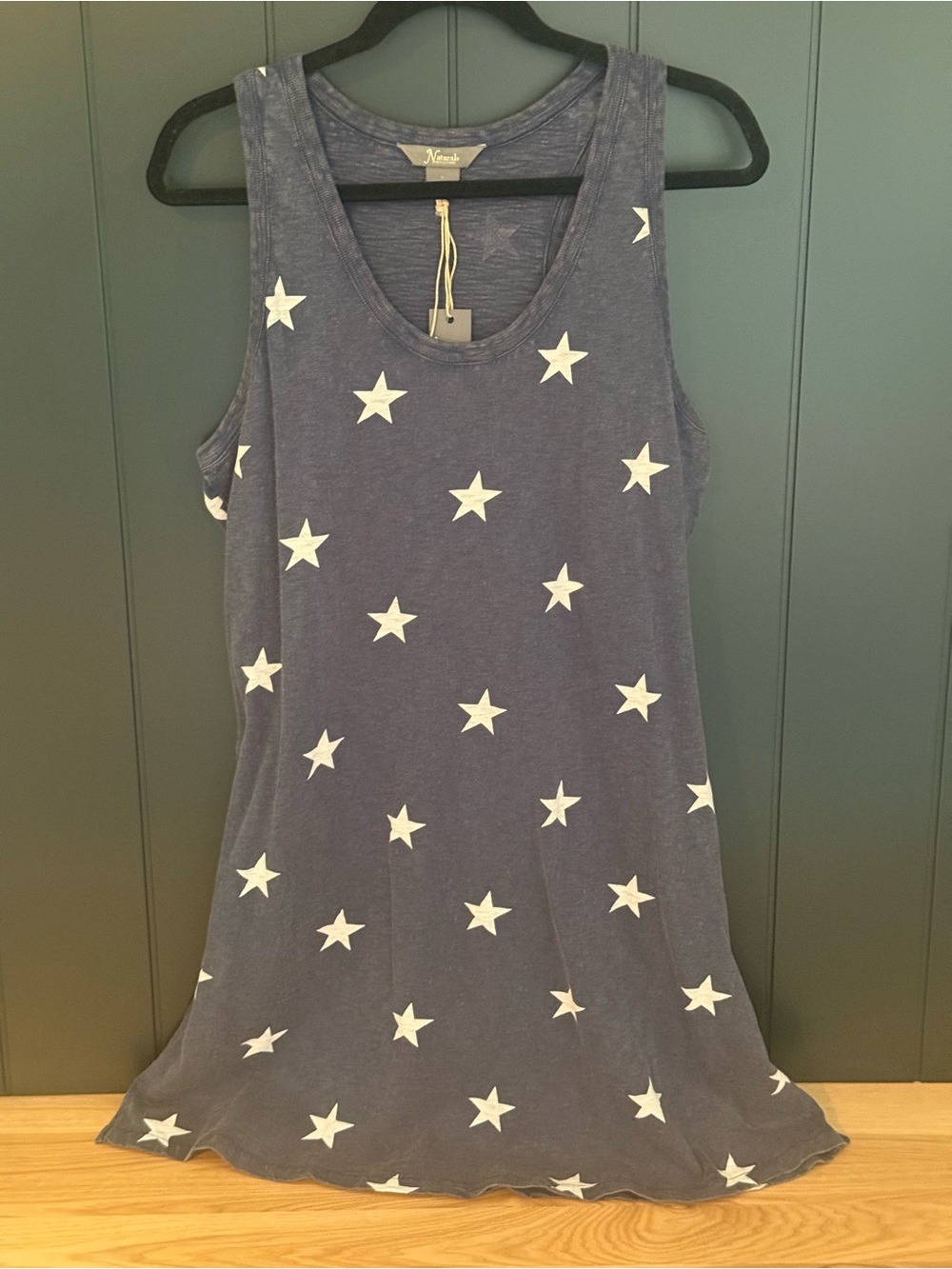 🇺🇸 NEW Natural Reflections Women’s Racerback Tank Star Dress in Navy Blue Size L